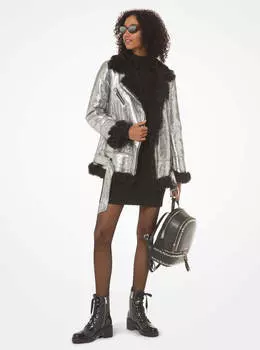 Пальто Michael Michael Kors Metallic Shearling, черный/серебристый