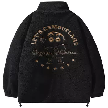 Пальто на бархатной основе унисекс Crayon Shinchan, Black with Back Embroidery