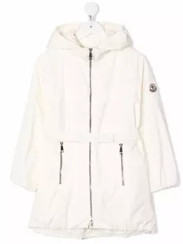 Пальто на молнии с капюшоном Moncler Enfant, белый