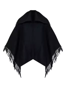 Пальто-накидка из шерсти с бахромой By Malene Birger, черный