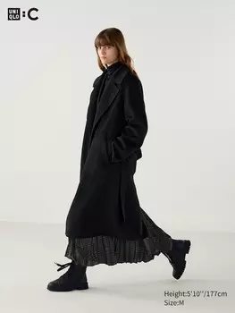 Пальто-Накидка из смеси шерсти Uniqlo, черный