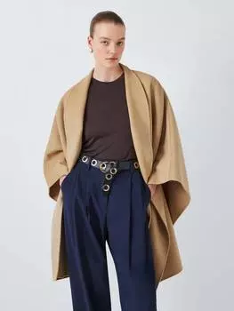 Пальто-накидка с поясом и галстуком из смеси шерсти John Lewis, песочный
