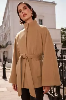 Пальто накидка с поясом Love & Roses, коричневый