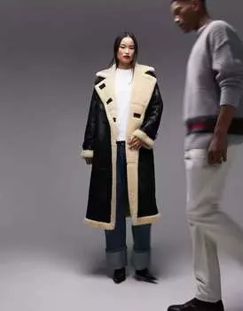 Пальто оверсайз-авиатор борг черного и медового цвета Topshop