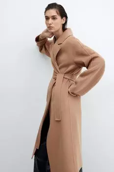 Пальто оверсайз из батена из шерсти Mango, коричневый