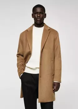 Пальто оверсайз из переработанной шерсти MANGO, коричневый
