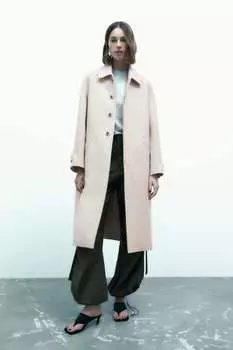 Пальто оверсайз из шерсти ZARA, экру