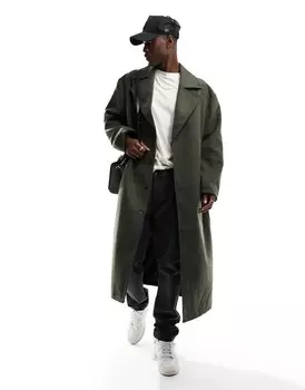 Пальто оверсайз из смесовой шерсти ASOS, хаки (Размер L)