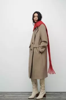 Пальто оверсайз с шерстью ZARA, цвет mink