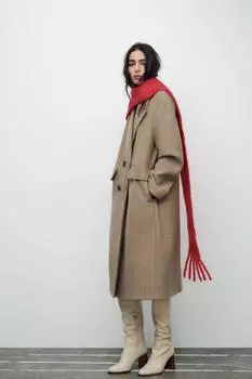Пальто оверсайз с шерстью ZARA, цвет mink