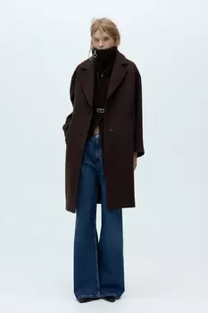 Пальто оверсайз с шерстью ZARA, коричневый