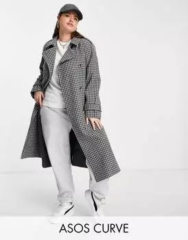 Пальто оверсайз в клетку ASOS DESIGN Curve