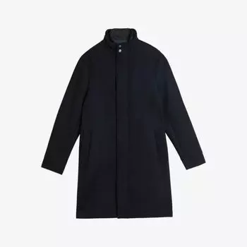 Пальто прямого кроя из смесовой шерсти с воротником-воронкой Ted Baker, темно-синий