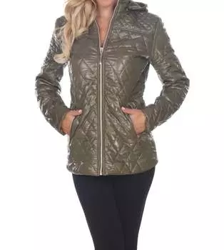 Пальто-пуховик с капюшоном цвета оливы White Mark, оливковый