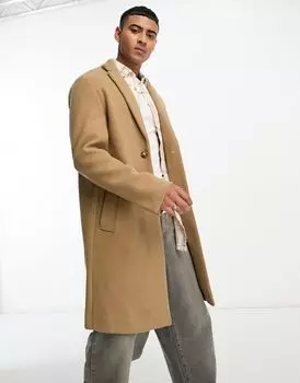 Пальто Pull&Bear из смеси верблюжьей шерсти — эксклюзивно для ASOS