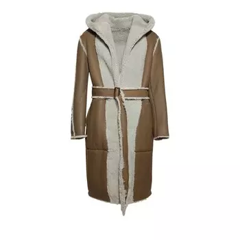 Пальто Rick Owens Porterville Reversible Shearling Hooded Coat Bean/Pale Blue, коричневый