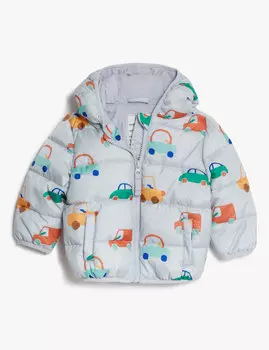 Пальто с автомобильным принтом (0–2 года) Marks & Spencer, серый микс