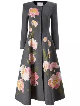 Пальто с цветочной вышивкой Carolina Herrera, серый