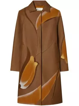 Пальто с цветочной вышивкой Tory Burch, коричневый