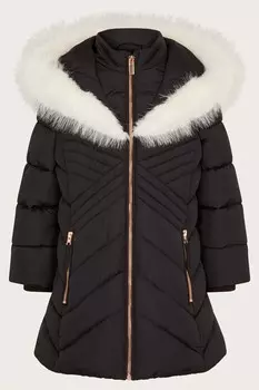 Пальто с диагональной подкладкой из искусственного меха Monsoon, черный