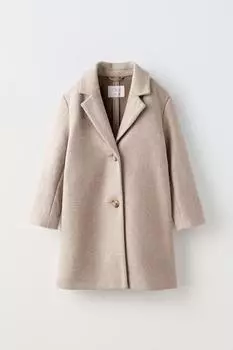 Пальто с фетровой текстурой ZARA, светло-бежевый