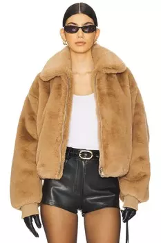 Пальто с искусственным меховым воротником Good American, warm caramel003