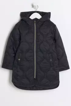 Пальто с капюшоном для девочек River Island, черный