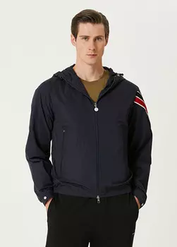 Пальто с капюшоном и логотипом Moncler, синий