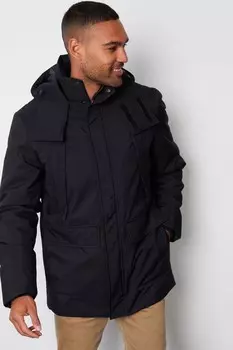 Пальто с капюшоном и накладными карманами, непромокаемое Threadbare, черный