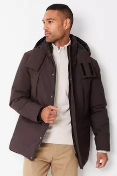 Пальто с капюшоном и накладными карманами, непромокаемое Threadbare, коричневый