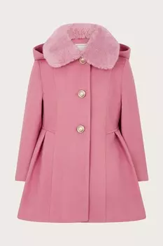Пальто с капюшоном и воротником Monsoon, розовый
