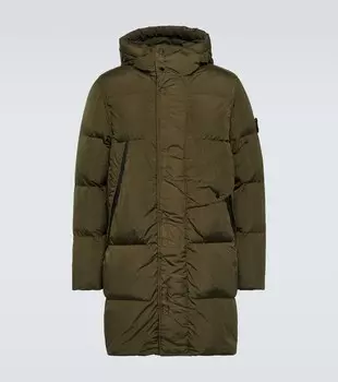 Пальто с капюшоном и вставками из пуха Stone Island, зеленый