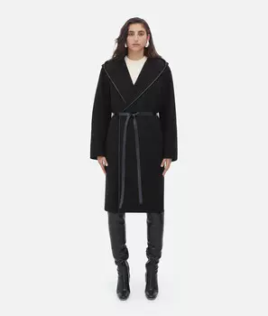Пальто с капюшоном из шерсти и кашемира Bottega Veneta, черный