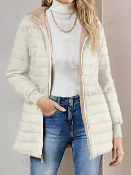 Пальто с капюшоном Modichic На подкладке из меха Тедди Имеет молнию спереди Shein, кремовый/бежевый