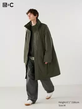 Пальто с капюшоном Uniqlo, зеленый