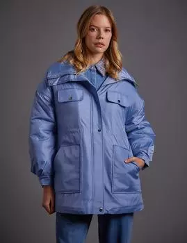 Пальто с карманами и завязками на талии, грязно-синее Kayra