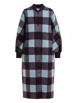 Пальто с клетчатым узором и ребристыми манжетами Essentiel Antwerp, фиолетовый