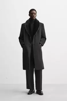Пальто с контрастным воротником ZARA, черный