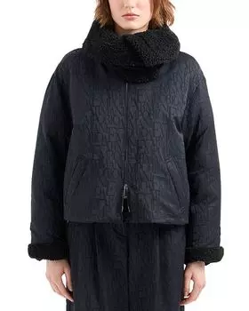 Пальто с логотипом и отделкой из искусственного меха Emporio Armani, черный