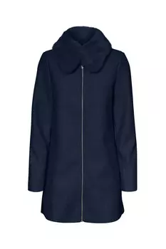 Пальто с меховой деталью на шее Vero Moda, темно-синий