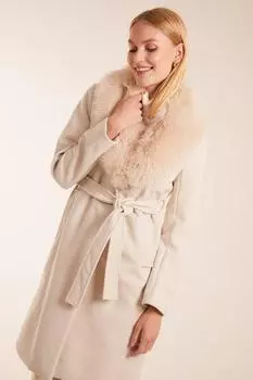 Пальто с меховым поясом Blue Vanilla, бежевый