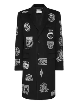 Пальто с нашивками от Philipp Plein, черный