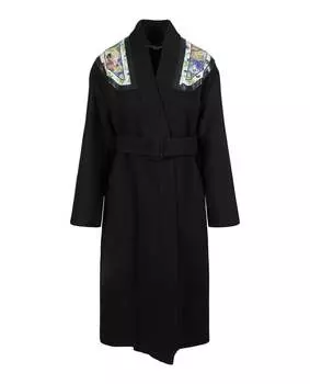 Пальто с поясом и цветочным принтом Stella McCartney, черный