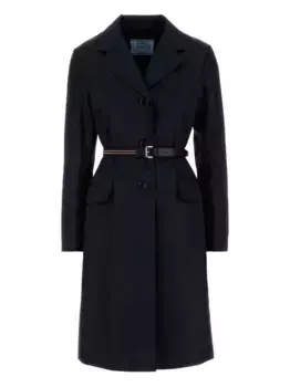 Пальто с поясом и панелями Prada, синий