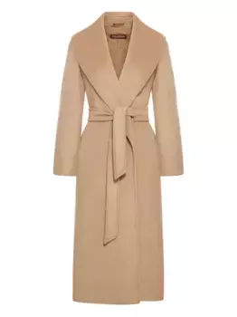Пальто с поясом и шалевым воротником MAX MARA, коричневый