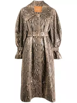 Пальто с поясом и змеиным принтом Rejina Pyo, коричневый