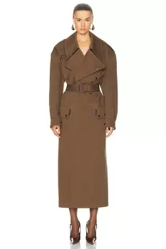 Пальто с поясом Saint Laurent, цвет Kaki