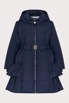 Пальто с рюшами и поясом Monsoon, синий