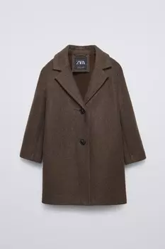 Пальто с текстурой из войлока ZARA, коричневый мергель