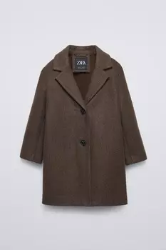 Пальто с текстурой из войлока ZARA, коричневый мергель